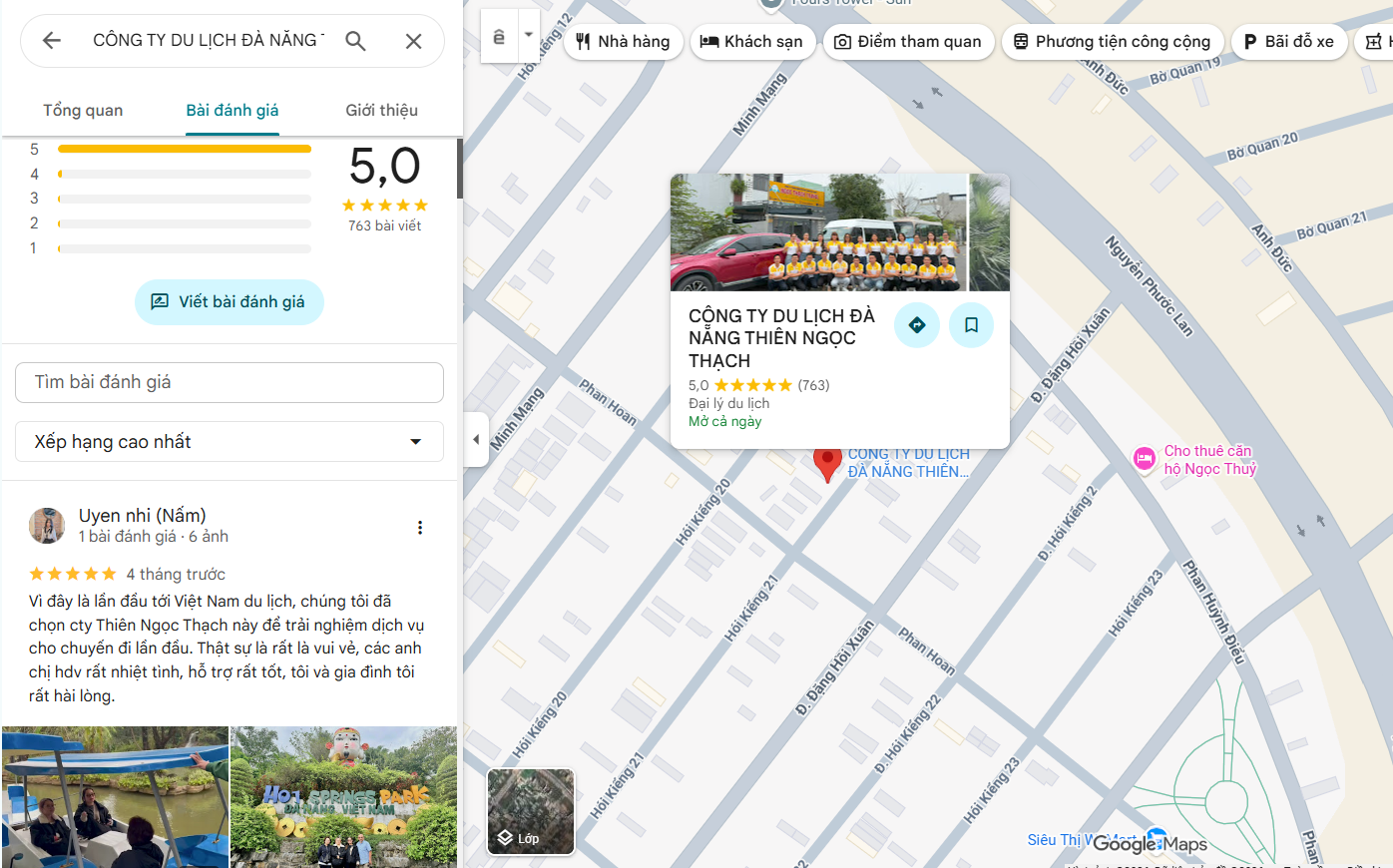 Du khách đánh giá 5 sao tích cực trên GG Maps doanh nghiệp Ngọc Thạch Travel