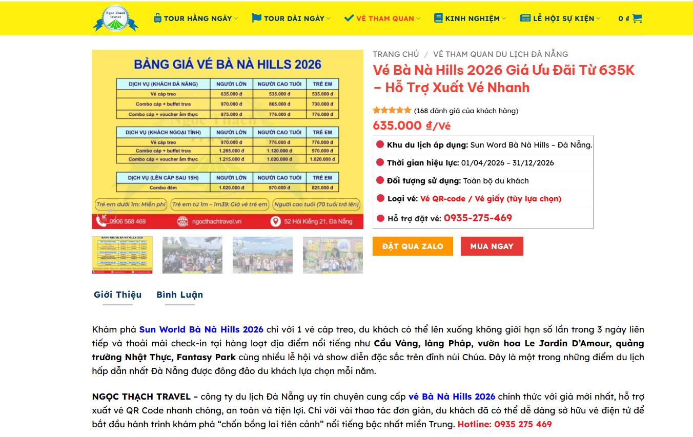 Website đặt vé Bà Nà Hills 2026 trực tuyến tại Ngọc Thạch Travel